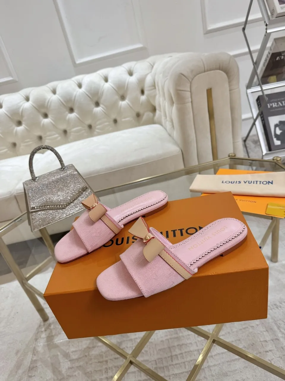 👟👟Ex-factory price 340👟👟 Genuine leather sole +40 Lv denim jacquard slippers, ex-factory price 70-43 Leather sole +40